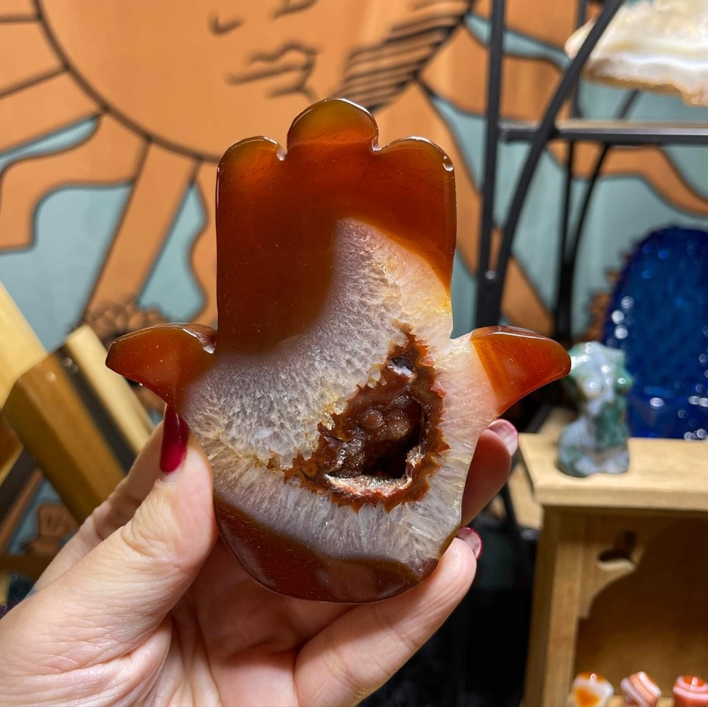 Druzy Carnelian Hamsa Carving